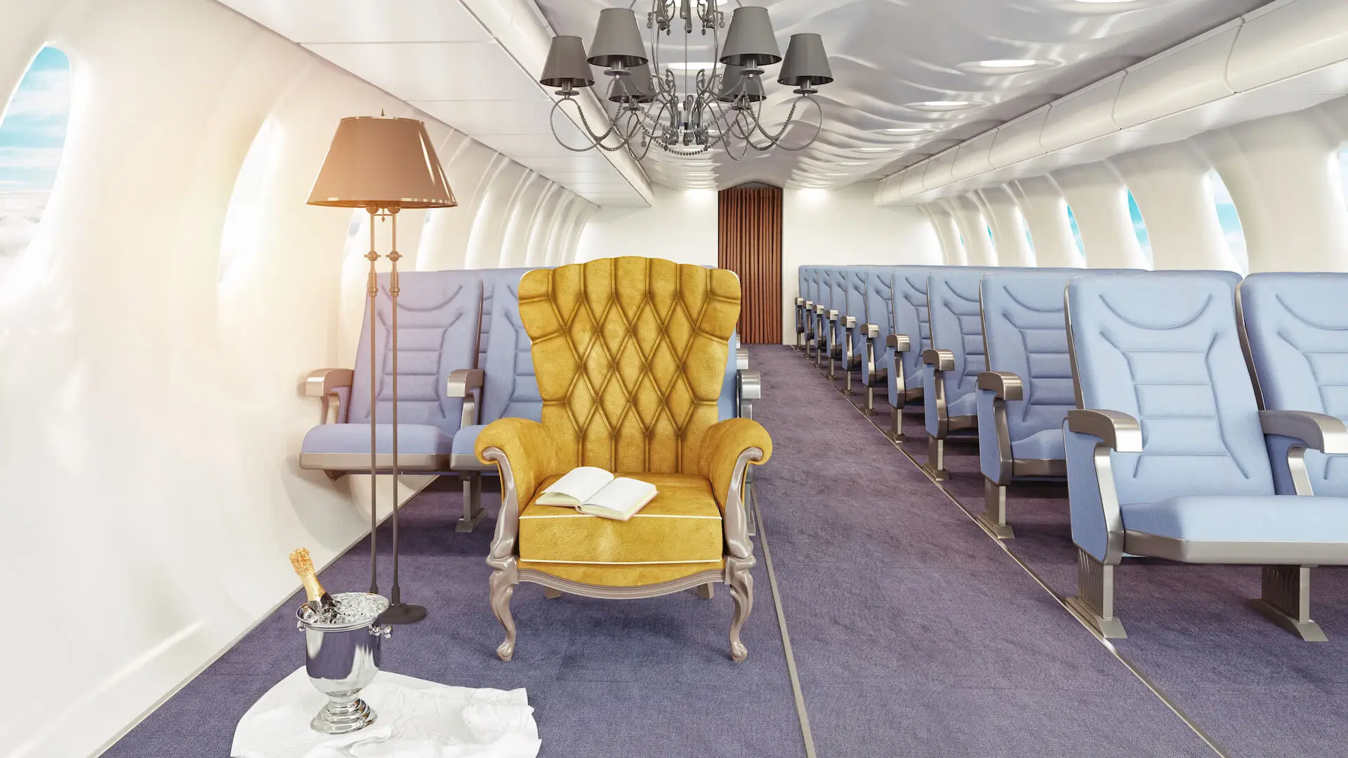   luxury armchair in airplane cabin