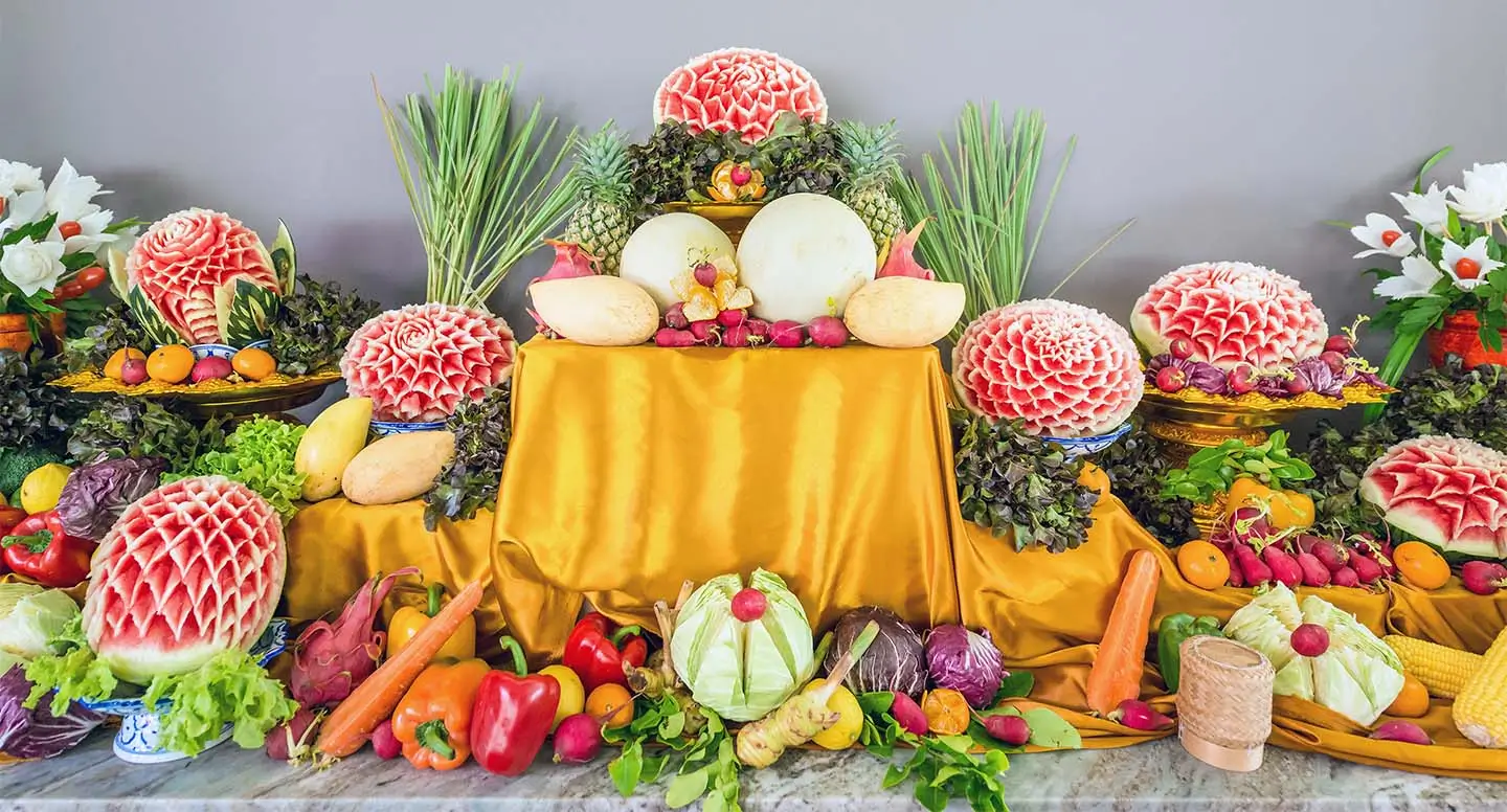 Thai Carving different food display.