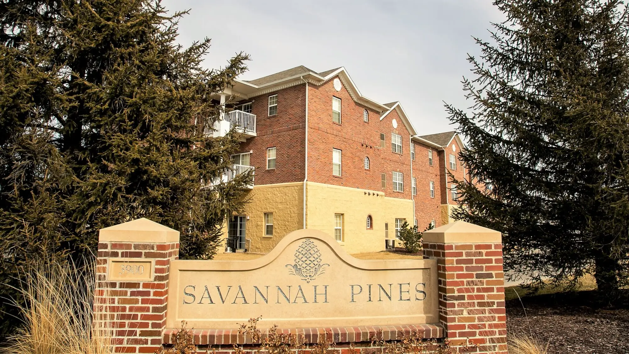 Entry sign at Savannah Pine Retirement Community in Lincoln, Nebraska