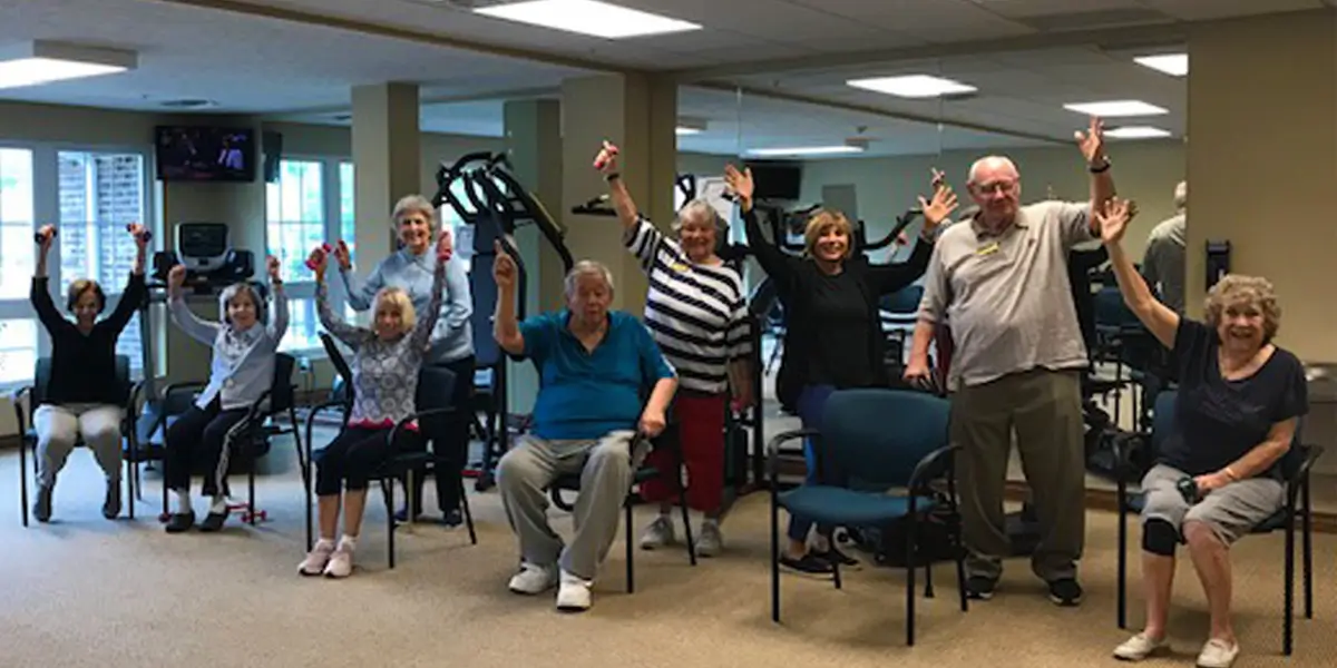 Residents at Vickery Rose participating in yoga class.